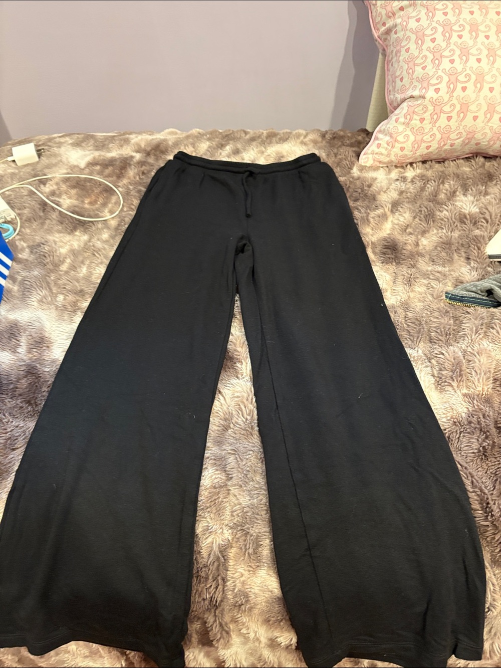 Kids Black Wide-Leg Sweatpants with Drawstring